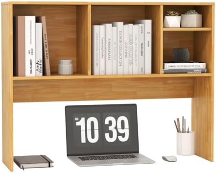 LDAILY Desktop Bookshelf, 2-Tier Office Desk Shelf Organizer with 4 Shelves, 37’’L Wood Storage Rack Display Shelf for Computer Desk, Office, Dorm, Bedroom (Burlywood) by LDAILY