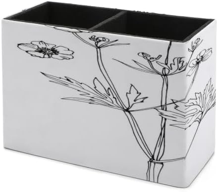 PU Leather Multi-Compartment Pen Holder Desktop Organizer Pencil Cup Storage Caddy for Office Home Supplies Wildflowers Line Drawn on Watercolor - Image 7