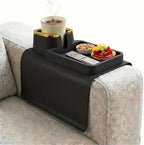 Luxury Gold Trim Couch Cup Holder Tray - Weighted Anti-Spill Midnight Black Silicone Sofa Armrest Organizer, Non-Slip Recliner Tray Table for Drinks, Remote, Phone - Fits Most Couch Arms by Unknown