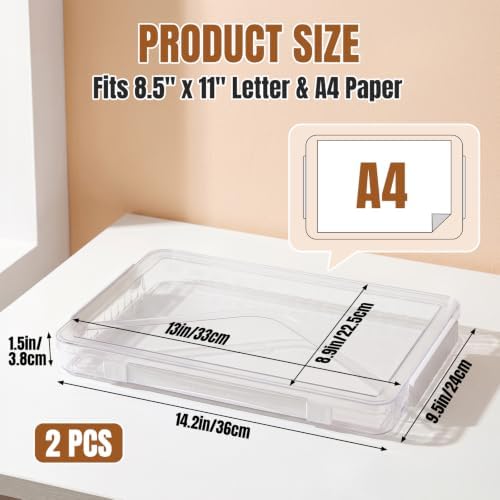 Clear Document Box, Portable A4 Paper Storage Organizer with Snap Latches, Stackable File Case for Certificates Photos Letter Size, Magazine Protector, 14.37" x 9.44" x 1.37" (2 Pack), White - Image 2