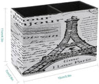PU Leather Multi-Compartment Pen Holder Desktop Organizer Pencil Cup Storage Caddy for Office Home Supplies Hand Drawn Vintage Paris Eiffel Tower - Image 2