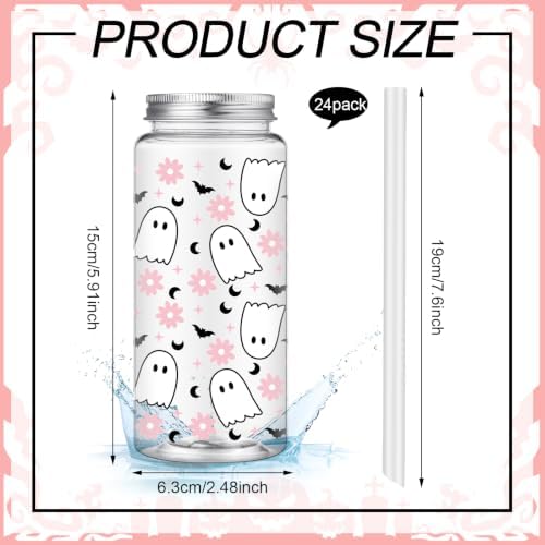 Meanplan Halloween Plastic Cups with Lids and Straws 14 oz Pink Ghost - Image 3