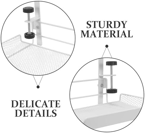 ibasenice Under Desk Shelf: Metal Storage Rack with Clamp Desk Cable Management Tray Organizer Basket for Cables Papers and Office Tables Supplies White - Image 4