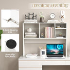 LDAILY Moccha Desktop Bookshelf, 2-Tier Countertop Storage Hutch, Wood Storage Rack Display Shelf with 4 Shelves for Computer Desk, Multipurpose Desk Organizer Desk Hutch for Home Office Dorm (White) - Image 5