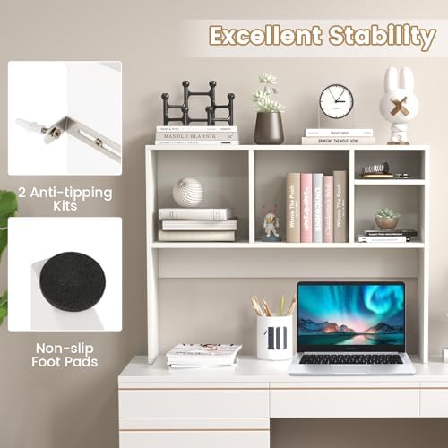 BECOMFORT Desk Hutch, Desk Organizer Shelf with 4 Storage Compartments, Wooden Display Rack, Desktop Bookshelf for Vanity Dressing Tabletop College Dorm Home & Office - Image 6