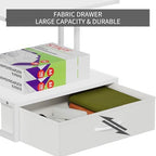Printer Stand with Storage for Desk, with Fabric Drawer Desktop Printer Stand Shelf Organzier for Home Office, for Above and Under Desk Printer Table, Fax Machine Copier Scanner, White - Image 2