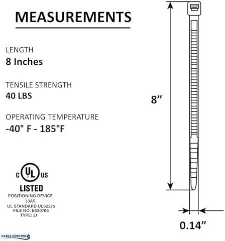 Kable Kontrol Cable Zip Ties, 8 Inch, 17000 Pcs, 40lbs Test, Natural White - Image 2