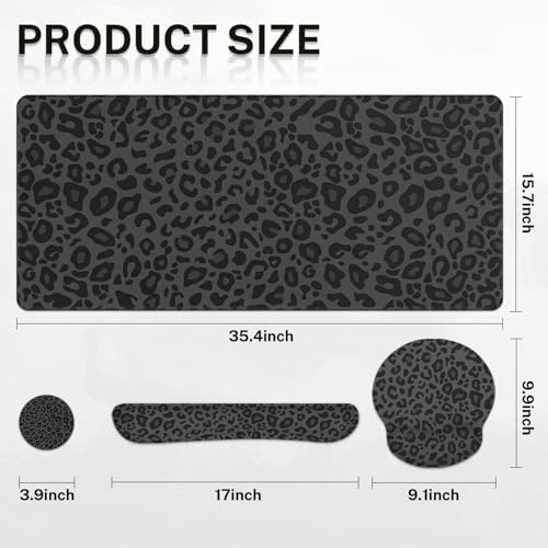 Arttown Keyboard Mouse Pad Set, 4 in 1 Desk Mat Set Leopard Black - Image 2