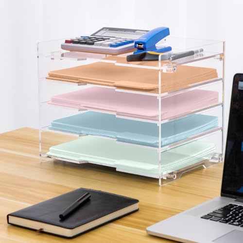 File Paper Organizer Letter Tray For Desk Office Supplies Folder Accessories Storage, Clear Acrylic, For Home School Desktop Organization - Image 4