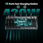 Zobirez 420W 10-Port Fast USB Charging Station for Multiple Devices, White - Image 3