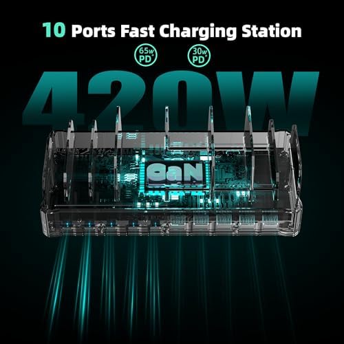 Zobirez 420W 10-Port Fast USB Charging Station for Multiple Devices, White - Image 3