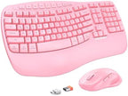 MEETION Wave Ergonomic Keyboard and Mouse Combo with Wrist Rest, Pink by MEETION