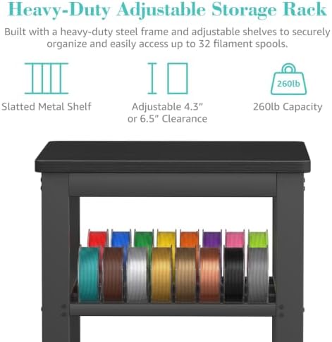 Heavy Duty 3D Printer Stand with Filament Storage 23.6"×23.6" - Image 3