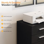 VINGLI 3 Drawer Wood Lateral File Cabinet with Adjustable Shelves & Locking Wheels, Printer Stand with Drawers for Letter Size Files, Sturdy Black File Cabinets for Home Office, Study & Business - Image 6