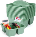 Geetery 12 Pack Eucalyptus Green Plastic Portable Storage Caddy, Sturdy 3 Compartment Table Organizer Caddy with Handle for Home Office Bathroom Countertop Vanity Desk Utility Supplies Storage by Geetery