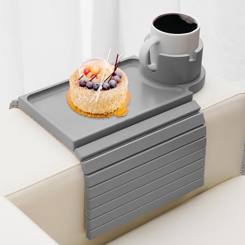 GHKINMAL Couch Arm Tray with Cup Holder,Folding Couch Cup Holder Tray,Grey by GHKINMAL