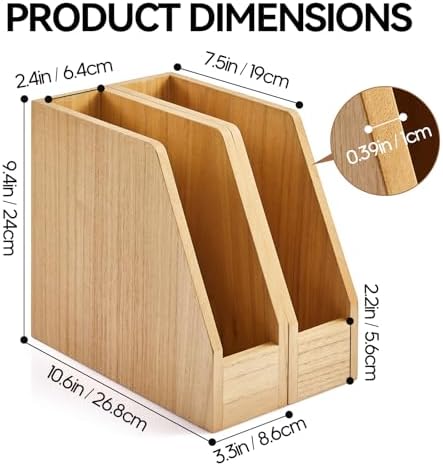 KIRIGEN Wood File Folder Holder, 2-Pack Desktop File Organizer Natural - Image 7