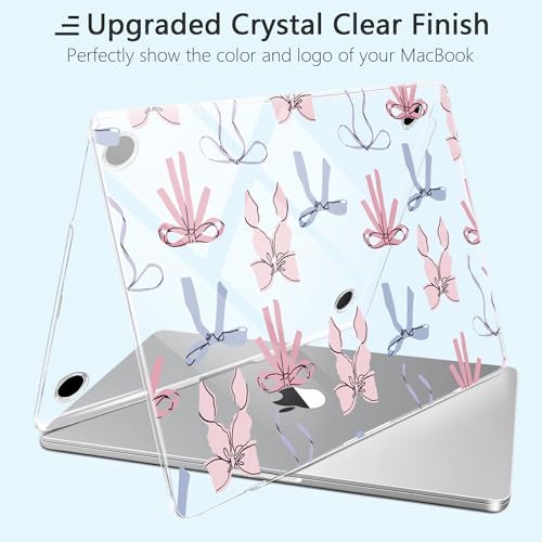 for New MacBook Air 13 inch Case 2026 M5 2025 M4 2024 M3 M2 Chip– Aesthetic Lightweight Cute Design Clear Hard Shell 6-in-1 Bundle with TPU Keyboard Cover & 2X OTG Adapters, Pink Bow - Image 5