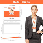 Segarty Lanyard for ID Badge, 100 Pack Horizontal Clear Name Tags ID Card Badges Holders, Orange Straps Neck Lanyards Clip Waterproof Ziplock Nametag Protector for Cruise, Business, School - Image 2