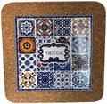 Portugal Azulejo Tiles, Ethnic Portugese Ceramic Tiles - Cork Trivets - Home & Wall Decorations (7.8 Inch - 20cm) (Portugal Blue Maron Yellow Azulejo) by GOLDTON
