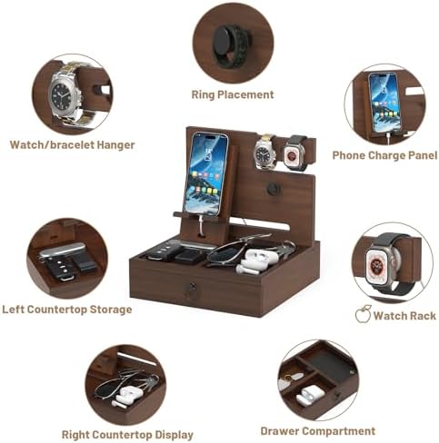 Wood Phone Docking Station, Nightstand Organizer with Drawer - Image 4