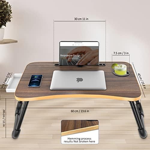 Zapuno Foldable Laptop Bed Table Multi-Function Lap Bed Tray Table with Storage Drawer and Water Bottle Holder, Serving Tray Dining Table with Slot for Eating, Working on Bed/Couch/Sofa - Image 5