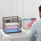 Marbrasse 2 Pack 4 Tier Paper Organizer Letter Tray - Mesh Desk File Organizer with Handle, Paper Sorter Organizer for Letter/A4 Office File Folder Holder (Black, 12.6" x 9.1" x 10.7") - Image 6
