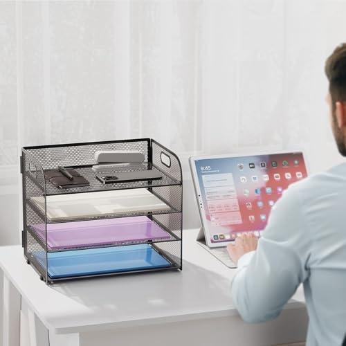 Marbrasse 2 Pack 4 Tier Paper Organizer Letter Tray - Mesh Desk File Organizer with Handle, Paper Sorter Organizer for Letter/A4 Office File Folder Holder (Black, 12.6" x 9.1" x 10.7") - Image 6
