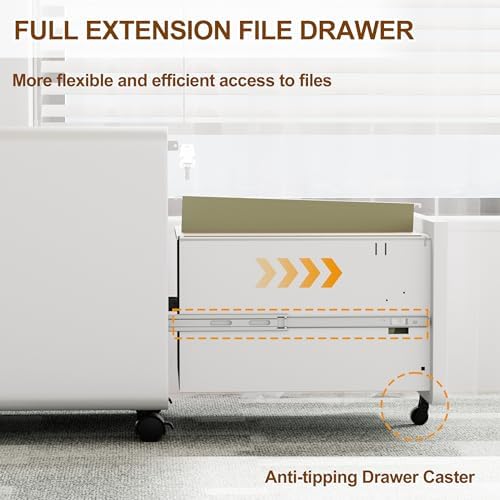 2 Drawer Mobile Low Profile File Cabinet with Lock and 4 Keys - Image 5