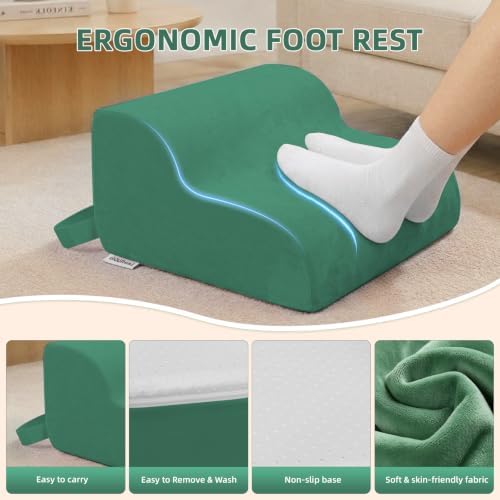 Foot Rest for Under Desk at Work,2-Tier Footrest with Handle Green - Image 2