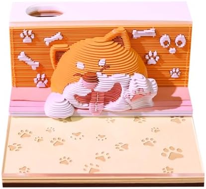 3D Memo Pad, 3D Calendar 2027, Time Piece Calendar, Tear-Off Calendars 2027, 3D Paper Carving Art Memo Pad, Art Carving Sticky Notes for Office Home Gifts Ornaments (Corgi) by JCSY