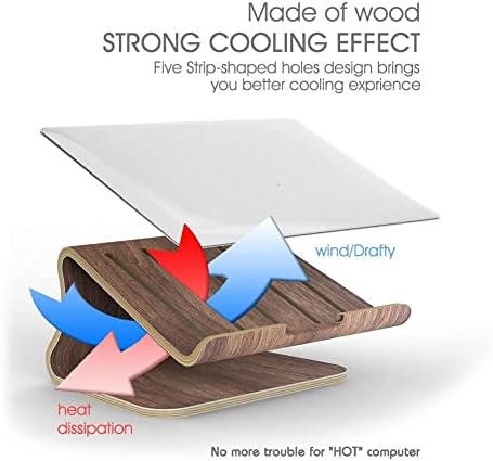 SAMDI Laptop Stand Wood, Wooden Cooling Computer Holder, Notebooks Desktop Mount for MacBook Air, Pro 13 15, iPad Pro 12.9, Dell XPS, Surface, Chromebook 11 to 17 (Walnut) - Image 4