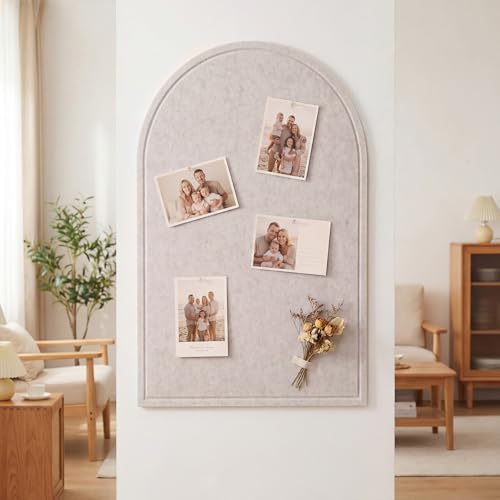 MotiMind Arched Felt Bulletin Board 35" x 24" Felt Wall Panels Large Arch Pin Cork Board No Drill Frameless Wall Tiles with 20 Gold Pins for Back to School Office Photo Display Home Decor(Beige) - Image 5