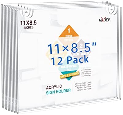 NIUBEE Acrylic Wall Sign Holder 8.5x11 Picture Frames Horizontal 12 Packs by NIUBEE