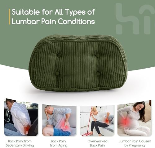 HIGOGOGO Lumbar Support Pillow for Recliner Chair/Accent Chair/Couch/Office Chair, Tufted Corduroy Back Support Cushion for Elderly, Recliner Cushions for Back Rest, Pain Relief, Reading, Dark Green - Image 6