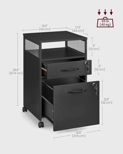 VASAGLE 2 Drawer File Cabinet with Lock, Rolling Printer Stand - Image 3