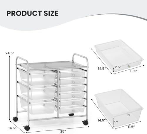 LDAILY 9 Drawer Rolling Storage Cart, Rolling Cart with Drawers for Classroom, Art Supply Craft Organizer on Wheel with Metal Frame & Handles for Home Office School - Image 3