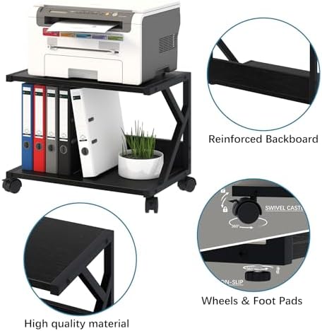 aboxoo Desktop Printer Stand with 2 Tier Wood Storage Shelves,Under Desk Printer Table,Multi-Purpose Home Office Desk Organizer for Fax Machine, Scanner (Black) - Image 5