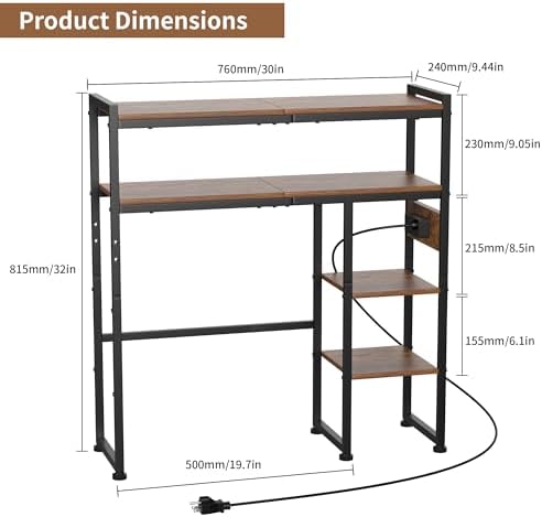Aetheris Desktop Organizer Shelf, 30" Wooden Office Storage Rack with Outlets, Display Shelf Rack with Light Strip, 5 Tier Desktop Display Rac, Desk Shelf, Desk Hutch for Computer Monitor, Brown - Image 3