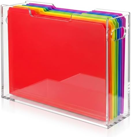 Acrylic File Folder Organizer, Clear Hanging Organizer Box for Letter Size, 5mm Thick Desktop File Holder with Handles, Slim Filing Storage Box for Desk Office Home - 1 Pack by Unknown