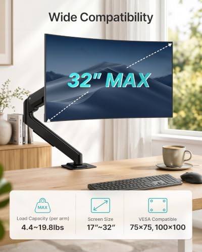 Single Monitor Arm for 17-32 Inch Screens, Full Motion Desk Mount - Image 2