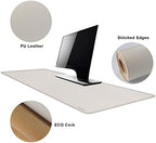 MAIDERN 47.2" x 15.7" Cork & Leather Desk Pad, Large XXL Mat, Full Mouse Pad, Dual Sided Protector for Gaming Home Office (Cream) - Image 3