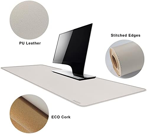MAIDERN 47.2" x 15.7" Cork & Leather Desk Pad, Large XXL Mat, Full Mouse Pad, Dual Sided Protector for Gaming Home Office (Cream) - Image 3