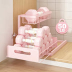 REALINN Pink Countertop Organizer, 2 Tier Vanity Shelf with Sliding Drawer - Image 4