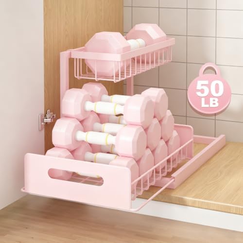 REALINN Pink Countertop Organizer, 2 Tier Vanity Shelf with Sliding Drawer - Image 4
