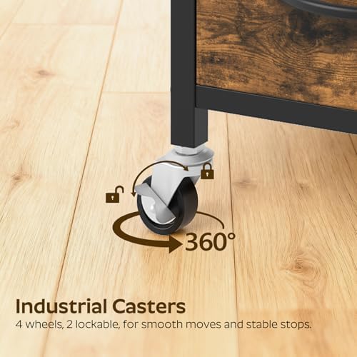 YATINEY Printer Stand, 3 Tier Printer Cart with Power Outlet and Fabric Drawers, Industrial Mobile Printer Table on Wheels, Printer Stand with Storage for Home Office, Study, Living Room PS03BR - Image 6