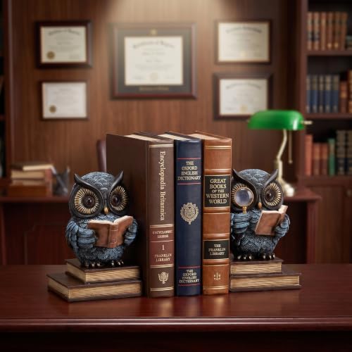 Owl Decorative Bookends for Shelves, Heavy Duty Resin Book Ends with Non-Slip Pads, Vintage Reading Owl Statues, Library Office Home Decor, Book Lover and Teacher Gifts - Image 5