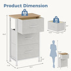 DUMOS 3 Drawer Nightstand for Bedroom, Small Night Stand Chest of Drawers - Image 3