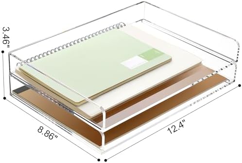 2 Pack- Stackable Paper Letter Tray, A4 File Tray Desk Organizer, Acrylic - Image 2
