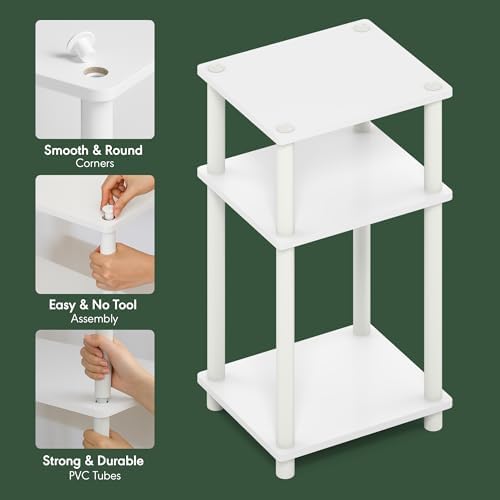 Furinno JUST Toolless 3-Tier Side Table, Open Shelf End Table, White - Image 4